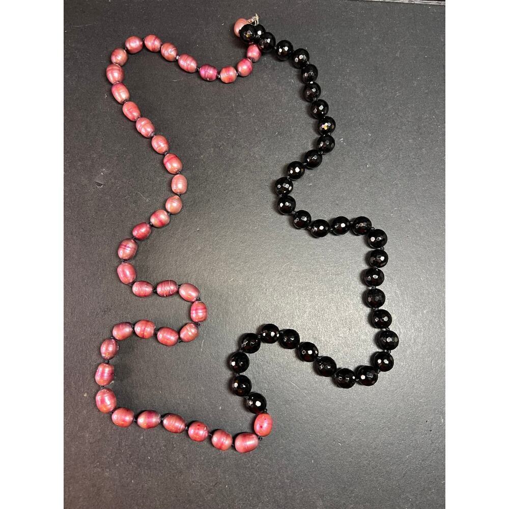 NEW freshwater pearl and black tourmaline necklace with sterling silver clasp